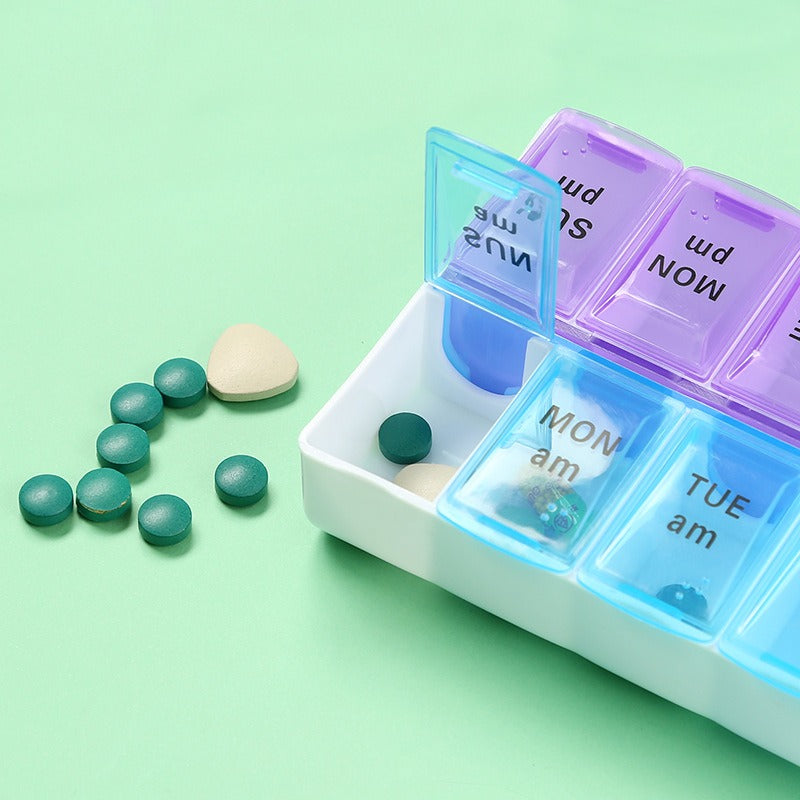 Weekly Portable Travel Pill Box Cases 7 Days Organizer 14 Grids Pills Container Storage Tablets Vitamins Medicine Fish Oils