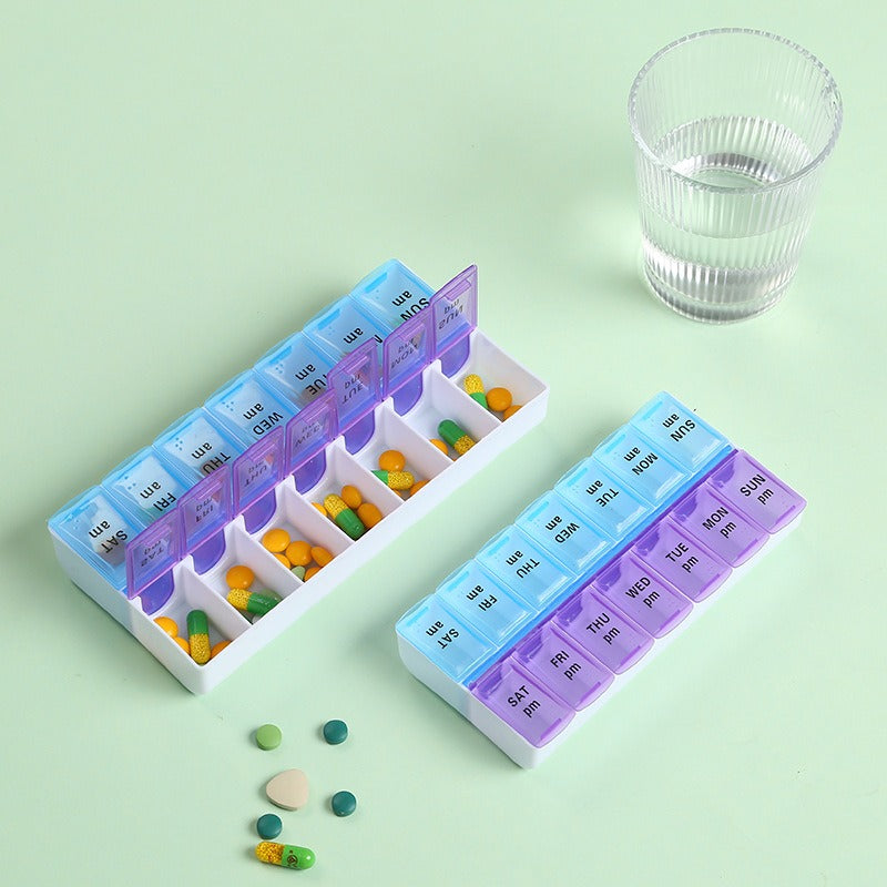 Weekly Portable Travel Pill Box Cases 7 Days Organizer 14 Grids Pills Container Storage Tablets Vitamins Medicine Fish Oils