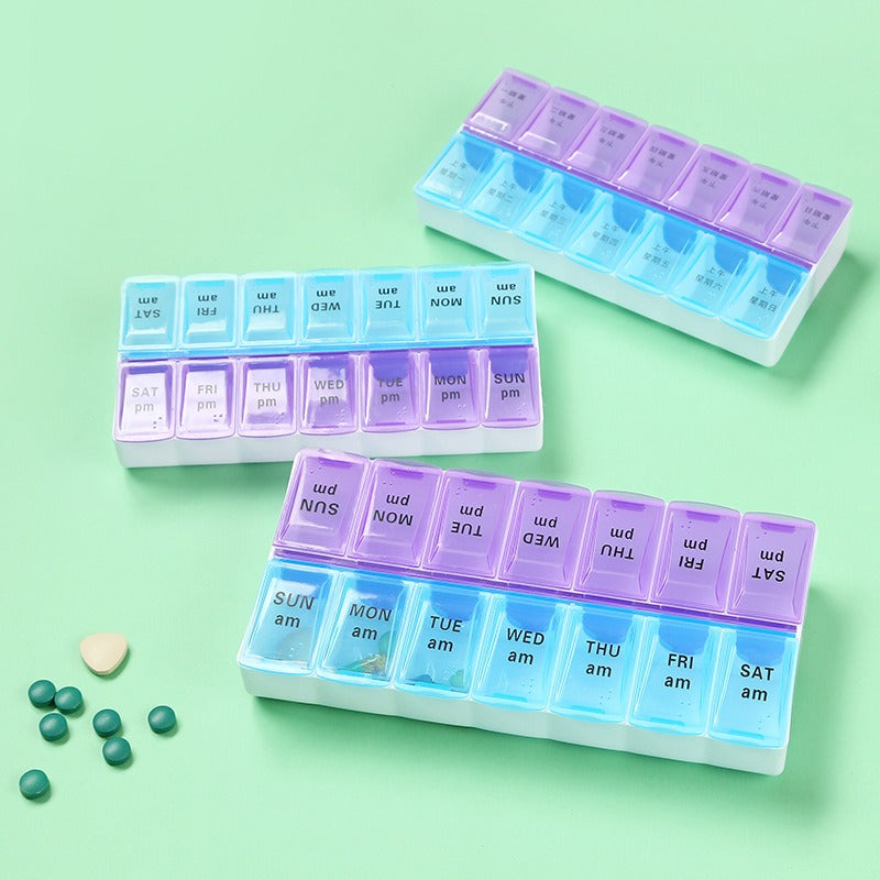 Weekly Portable Travel Pill Box Cases 7 Days Organizer 14 Grids Pills Container Storage Tablets Vitamins Medicine Fish Oils