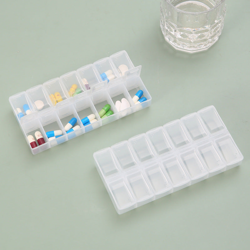 Weekly Portable Travel Pill Box Cases 7 Days Organizer 14 Grids Pills Container Storage Tablets Vitamins Medicine Fish Oils