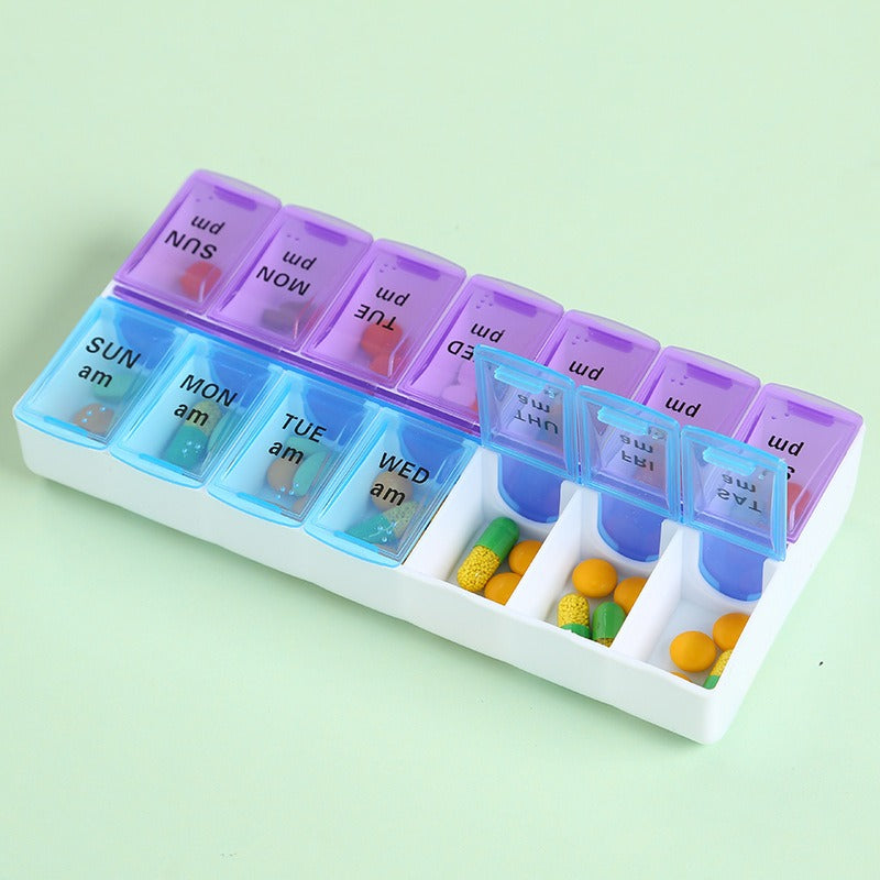 Weekly Portable Travel Pill Box Cases 7 Days Organizer 14 Grids Pills Container Storage Tablets Vitamins Medicine Fish Oils